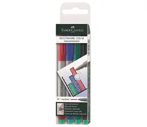 Faber-Castell Multimark M / Marker / Niepermanentny / Zmywalny wodą / Końcówka z gumką / Zestaw 4 kolorów