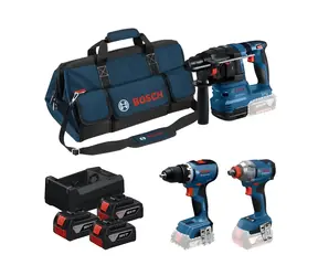 BOSCH / Zestaw narzędzi akumulatorowych / 18V / GBH 18V-22 + GSR 18V-65 + GDX 18V-285 / 3x 5,0 Ah / torba
