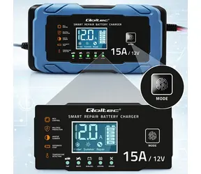 Ładowarka samochodowa Qoltec 12V 15A / Ładowarka / AGM/GEL/LiFePO4 / 9-etapowe ładowanie / funkcja odzyskiwania akumulatora
