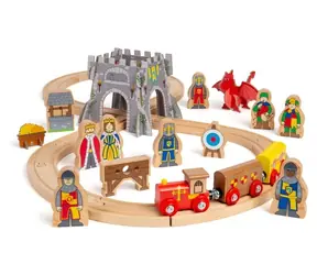 Bigjigs RAIL Drewniany zestaw pociągów Średniowiecze / 33 części / drewno / od 3 lat