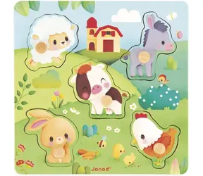 JANOD Puzzle sensoryczne Zwierzęta / Puzzle / drewniane / 5 elementów