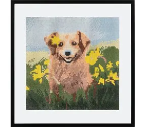 GRAFIX Obraz diamentowy Pies w żonkilach / 30x30 cm