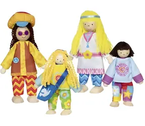 Lalki GOKI Rodzina Hippie 4 szt. / Drewniane / 9-11 cm