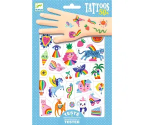 DJECO Rainbow Tattoo / Tatuaż tymczasowy / 2 arkusze / ponad 50 motywów