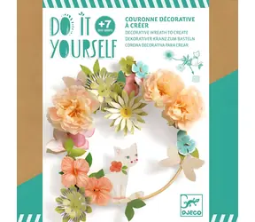 DJECO Zestaw kreatywny Wianek kwiatowy Dalia / Pierścień bambusowy 18 cm / 59 szablonów / Papier FSC