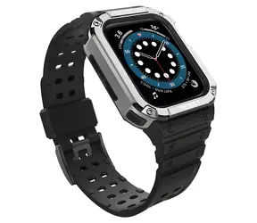 Hurtel Armor Case czarny, srebrny / Etui ochronne z paskiem / Apple Watch 38/40/41 mm