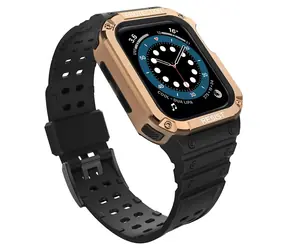 Etui Hurtel z paskiem do Apple Watch 42/44/45mm czarne, różowe złoto / Etui ochronne z paskiem