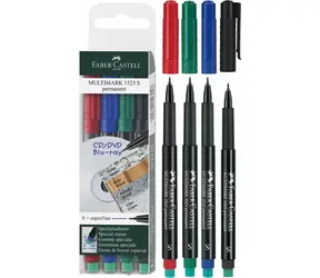 Zestaw markerów permanentnych Faber-Castell 4 kolory / Marker / 4 szt. / Grubość linii S 0,4 mm / Tusz zmywalny