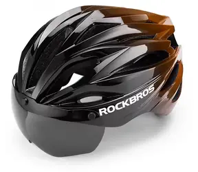 Kask rowerowy Rockbros z daszkiem i goglami czarno-brązowy / Kask / Odpinane gogle UV