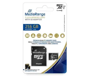 MediaRange microSDXC 256GB + adapter SD / Klasa 10 / UHS-I / R: 80 MB/s / W: 10 MB/s
