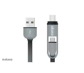 Akasa AK-CBUB35-10BK czarny / Kabel USB / USB-C i Micro-B do USB-A / Ultra cienki / 100 cm
