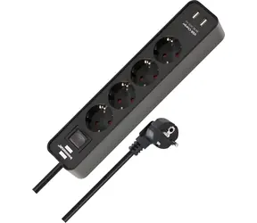 Brennenstuhl Ecolor czarny / Przedłużacz / 4X gniazdo / 2x USB-A / 1,5 m / włącznik/wyłącznik