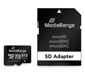 MediaRange microSDXC 512GB + adapter SD / Klasa 10 / UHS-I U3 / R: 100MBs / W: 30 MBs
