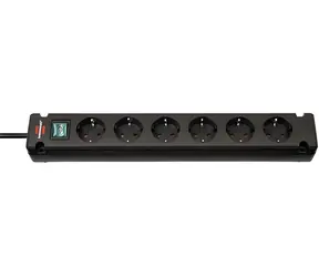 Brennenstuhl Bremounta black / Przewód przedłużający / Gniazdo 6x / 3 m / włącznik/wyłącznik