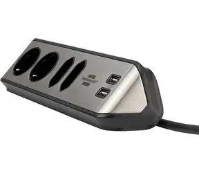 Brennenstuhl Estilo black/stainless steel / Desk socket / corner / 4X socket / 2x USB-A / 16A