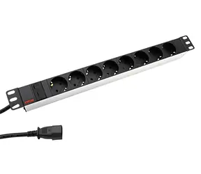 Panel zasilający Roline 19" biały / czarny / Panel zasilający / 1U / 8x gniazdo DE / IEC320 C14 / 2 m