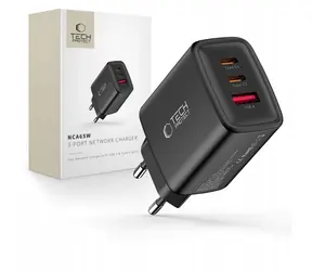 Tech-Protect NCA65W-GAN czarny / Ładowarka / GaN / 65 W / 2x USB-C / 1x USB-A