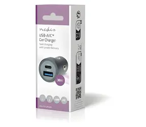 Ładowarka samochodowa Nedis 38 W / Ładowarka samochodowa / Zasilanie USB-C + szybkie ładowanie USB-A / 12-24 V