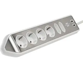 Brennenstuhl Estilo biały/stal nierdzewna / Gniazdo przedłużające stół / 6 gniazd / 2x USB-A / narożnik / 2 m / IP20