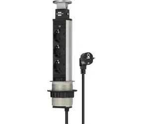 Brennenstuhl Tower Power srebrno-czarny / Blok gniazd stołowych / 3 gniazda / 2 m / aluminium / 16 A