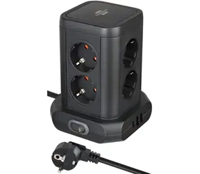 Brennenstuhl Tower Power czarny / Gniazdo biurkowe typu tower / 8 gniazd / 2x USB-A / USB-C / kabel 2m