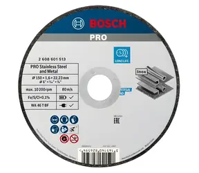 Tarcza tnąca BOSCH ze stali nierdzewnej / średnica 150 x 22,23 mm / szerokość cięcia 1,6 mm
