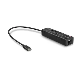 Hub Lindy USB-C z gigabitową siecią LAN czarny / hub USB / USB 3.2 Gen 1 / 3x USB-A / RJ45