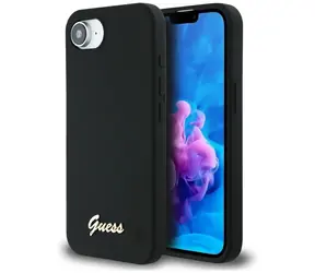 Guess Silikonowe metalowe Logo z napisem w kolorze czarnym / Etui / MagSafe / do iPhone'a 16e