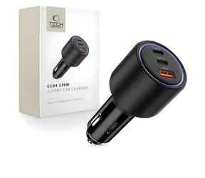 Tech-Protect CC04 czarny / Ładowarka samochodowa / 3x USB / PD 130W