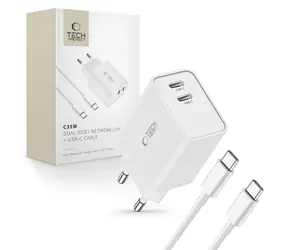Tech-Protect C35W biały / Ładowarka / 2x USB-C / PD 35W / Kabel USB-C - USB-C