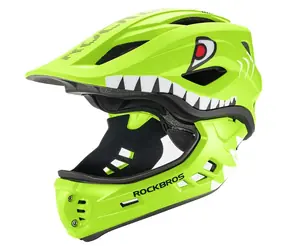 Kask rowerowy dziecięcy ROCKBROS TT-32004 Shark Green / Rozmiar M (54-58 cm) / Odpinany pasek pod brodą