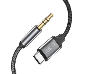 Tech-Protect UltraBoost czarny / Kabel audio USB-C - jack 3,5 mm / 1 m