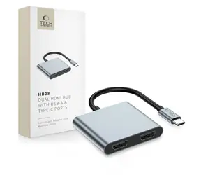 Tech-Protect HB08 szary / hub USB-C 4 w 1 / USB 2.0 / 2x HDMI 4K 60Hz
