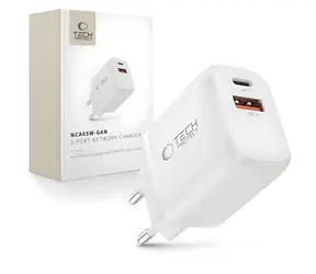 Tech-Protect NCA65W-GAN biały / Ładowarka / GaN / 2 porty / PD 65W / QC3.0