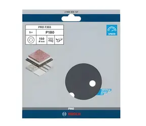 Papier ścierny BOSCH P180 O150 mm / Papier ścierny / Do szlifierek mimośrodowych / Rzep / 6 otworów / 5 szt.