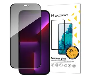 Szkło ochronne Wozinsky Privacy Glass czarne / Szkło ochronne / Filtr prywatyzujący / Apple iPhone 15 Pro