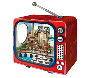 2KIDS TOYS Drewniana układanka 3D Retro TV Paryż / 98 elementów / od 12 lat / oświetlenie LED