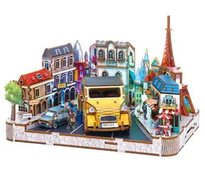 2KIDS TOYS Drewniana układanka 3D Miniaturowa scena europejskiego miasteczka / Układanka 3D / Ponad 200 elementów / 14+