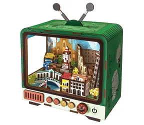 Drewniane puzzle 3D 2KIDS TOYS Retro TV Wenecja / Miniaturowa scena / Oświetlenie LED / 118 elementów / 12+ lat