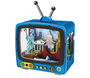 2KIDS TOYS Drewniana układanka 3D Retro TV Nowy York / 78 elementów / od 12 lat / oświetlenie LED