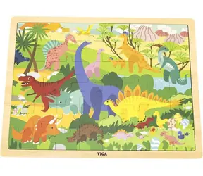 VIGA Drewniane puzzle Świat Dinozaurów / 48 elementów / 37 x 27 cm