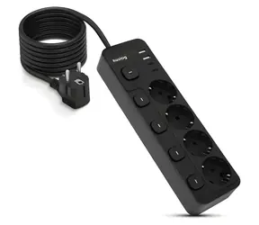 Stacja ładująca Huslog 15W czarna / 4X gniazdo / 2x USB-C / 2x USB-A / 5x przełącznik