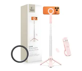 Tech-Protect L11S MagSafe różowy / Kijek do selfie / Migawka Bluetooth / Uchwyt MagSafe