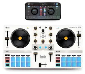 Hercules DJControl Mix Ultra biały / Mikser / Bluetooth Low Energy / Bateria 10 godz. / 8 padów / Korektor 3-pasmowy