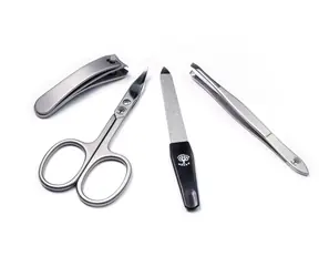 Boker Basic L / Zestaw do manicure / nożyczki, szczypce, pilnik, pęseta / etui skórzane
