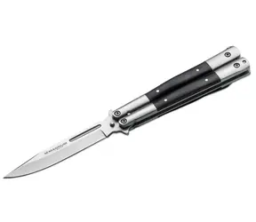 Nóż kieszonkowy Boker Balisong Wood / Długość ostrza 10,3 cm / Stal 440 / Rękojeść z drewna pakka