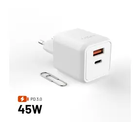 FIXED Mini biały / Ładowarka sieciowa GaN / USB-C + USB-A / PD 45W