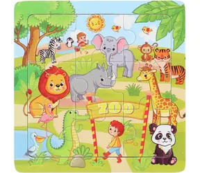 GRAFIX Drewniana układanka Zoo / 9 elementów / 12,5x12,5 cm