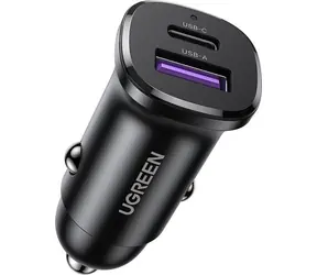 Ugreen EC305 czarny / Ładowarka samochodowa / 1x USB-A / 1x USB-C / 12-24 V