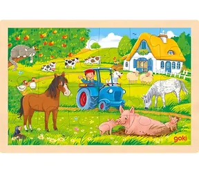 GOKI Drewniana układanka Farma / 24 elementy / 27,5 x 17,5 cm